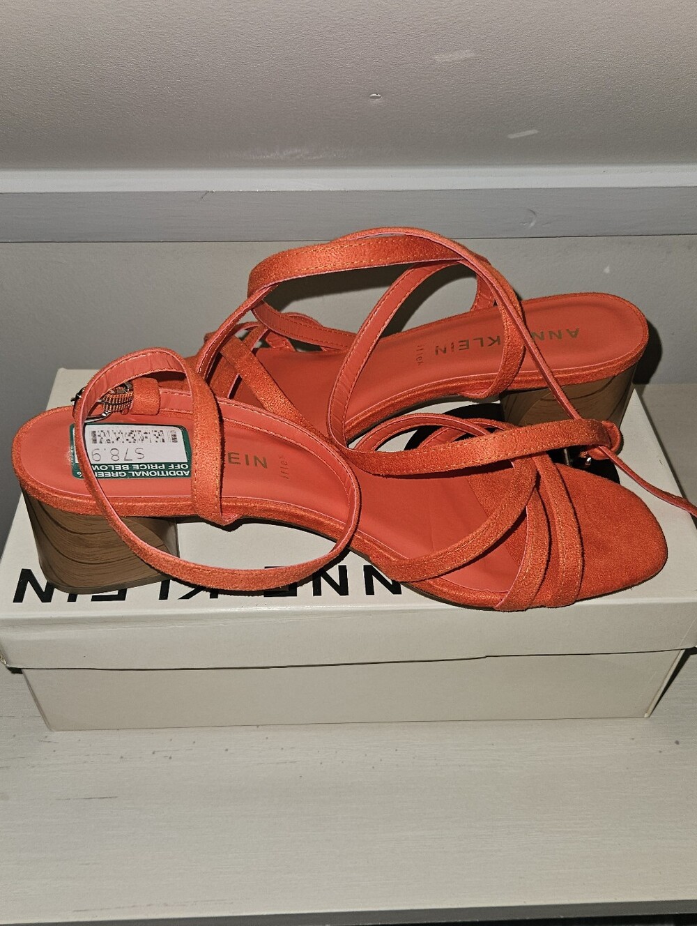 Anne Klein Bright Orange Strappy Block Heel Sandals